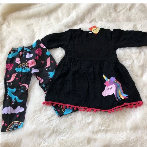 Unicorn dress with pom-poms & matching leggings 4T - Picture 4 of 8